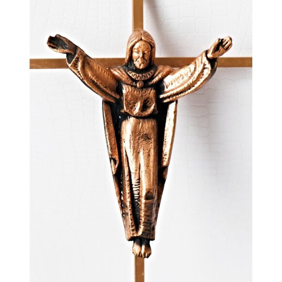Vintage 1970s Metal Crucifix Jesus Catholic Art Religious Art Cross Goth Decor - Picture 2 of 4